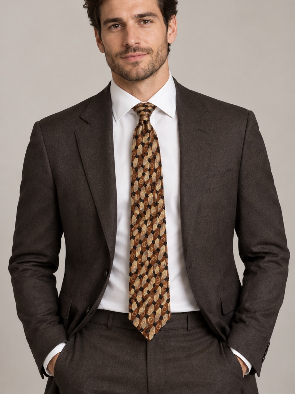 Ermenegildo zegna slik Classic Patterned Brown Men's Silk Tie